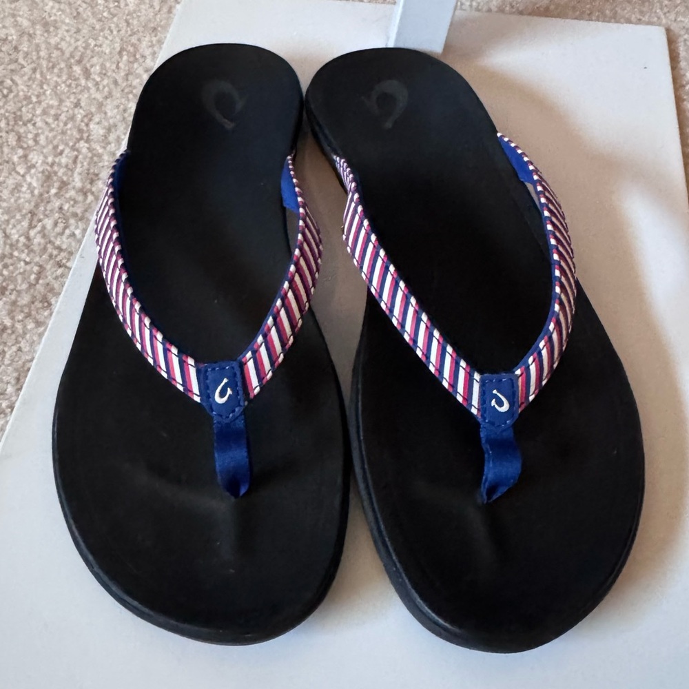 Oulkai Ho’Opio Flip Flops in Red/White/Blue Stripes Women’s 9 - Picture 4 of 11